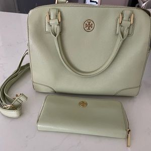 Tory Burch mint green bag with wallet
